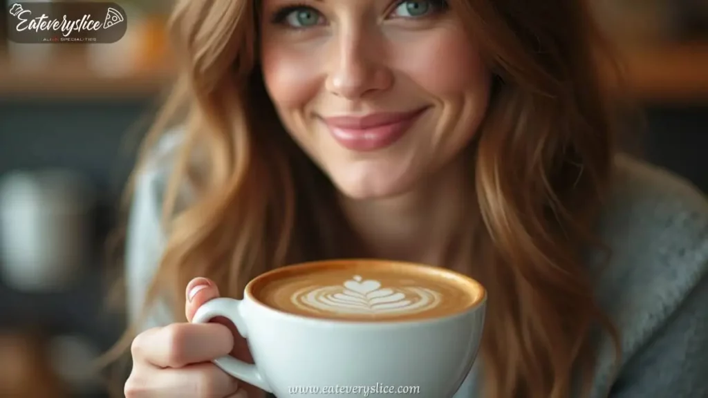 Eat Evey Slice Beautiful women drinking perfecto cappuccino