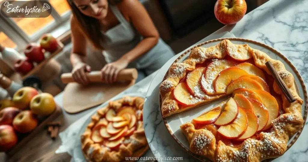 Eat Every Slice Women preparing apple crostata golden brown