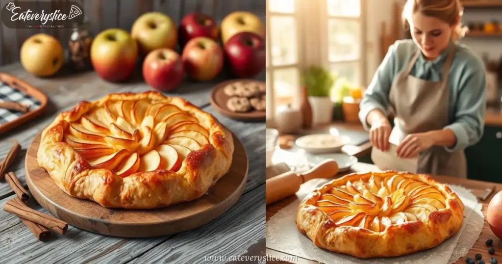 Eat Every Slice apple crostata on a rustic wooden table