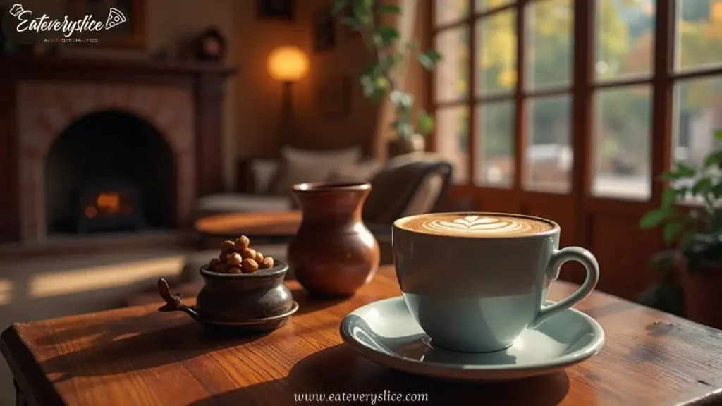 A close-up of a Marocchino coffee in a clear glass, displaying layers of espresso, frothy milk mixed with chocolate, and a dusting of cocoa powder on top.