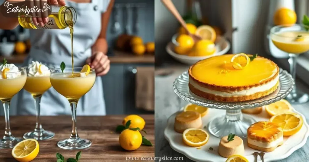 Vibrant limoncello dessert, garnished with fresh lemon slices and mint leaves