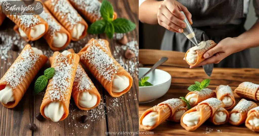 Eat Every Slice Delicious cannoli cookies filled with creamy ricotta, arranged artistically