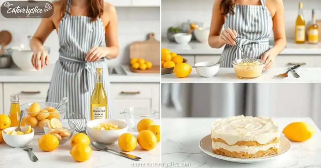 bright and airy kitchen countertop with essential baking tools like mixing bowls, measuring cups