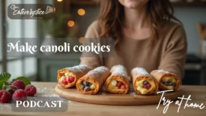 Delicious Italian cannoli cookies with ricotta filling and chocolate chips, featured on the Eat Every Slice podcast.