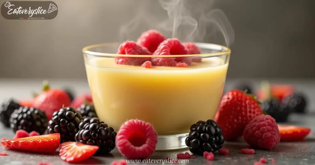 A bowl of creamy zabaglione dessert with fresh berries, perfect for an easy zabaglione recipe for beginners.